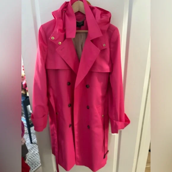 Jcrew Collection neon pink satin shiny trench coat 16 - Picture 2 of 9